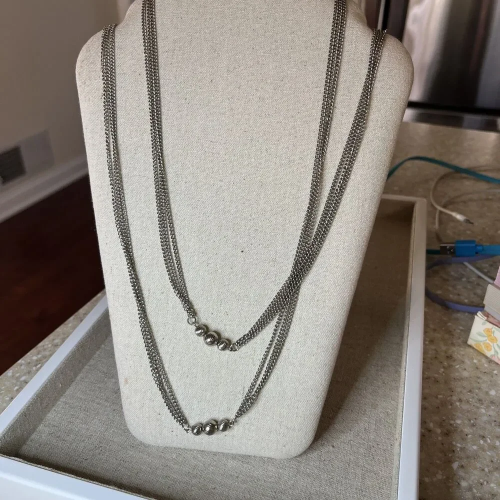 Vintage 3 Strand Silver Toned 54” Necklace
